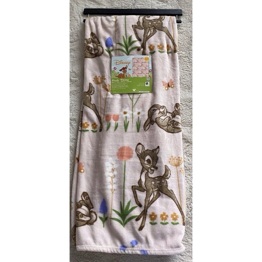 Disney Bambi & Thumper Forest Floral Flower‎ Plush Throw Blanket 50” X 70” NEW